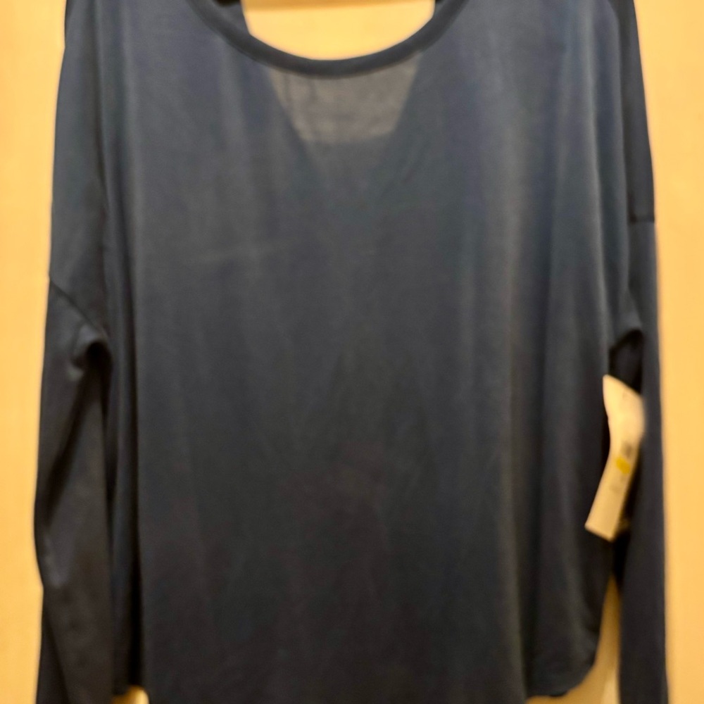 DKNY Teal Long-Sleeve Relaxed Pullover Round Neckline Deep V Cutout in Back - Picture 11 of 17